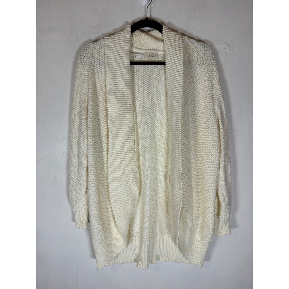 Style & Co XL Cream Open Front Cardigan Textured Knit Cotton Blend Shawl Collar